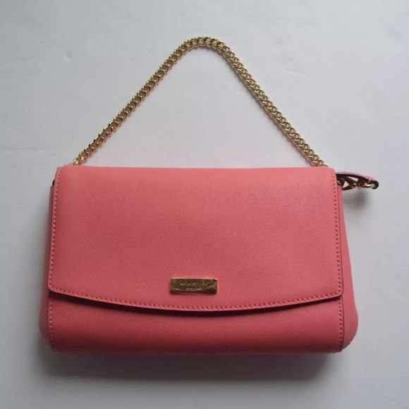 Kate Spade Crossbody Bag Laurel Way Pink Leather/Chain Link - Picture 3 of 9